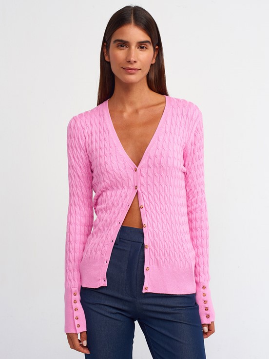 Dilvin Saç Örgülü Düğmeli Triko Hırka