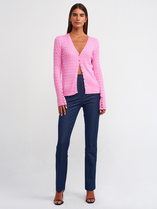 Dilvin Saç Örgülü Düğmeli Triko Hırka