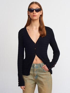 Dilvin Saç Örgülü Düğmeli Triko Hırka