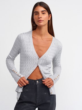 Dilvin Saç Örgülü Düğmeli Triko Hırka