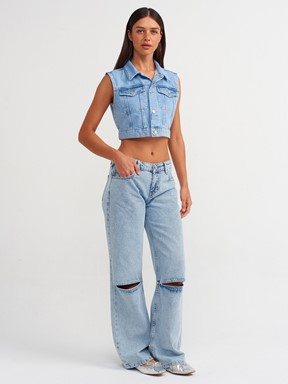 Dilvin Diz Bölümü Açık Geniş Denim Pantolon