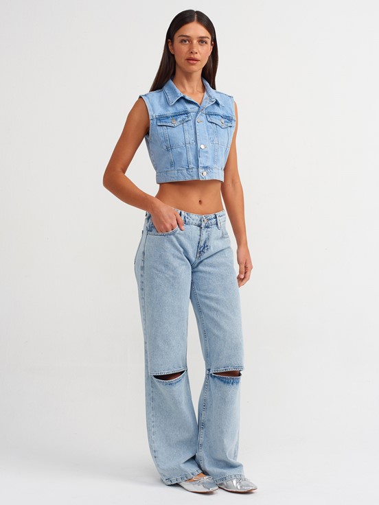 Dilvin Diz Bölümü Açık Geniş Denim Pantolon