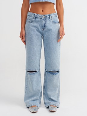 Dilvin Diz Bölümü Açık Geniş Denim Pantolon