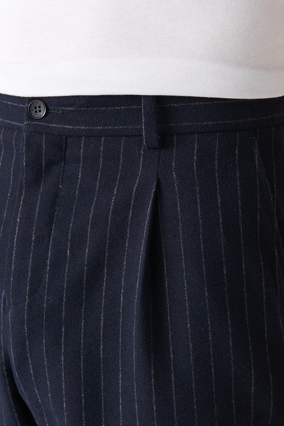 Avva Yünlü Pileli Çizgili Relaxed Fit Takım Elbise Pantolonu