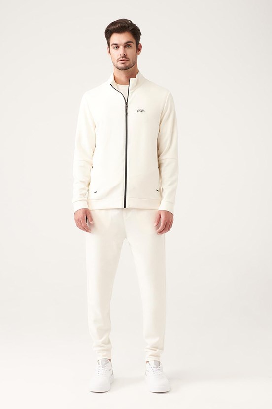 Avva Dik Yaka Önden Fermuarlı Slim Fit Sweatshirt