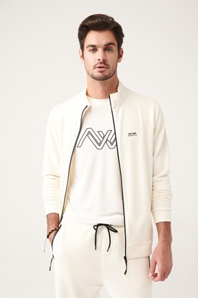 Avva Dik Yaka Önden Fermuarlı Slim Fit Sweatshirt