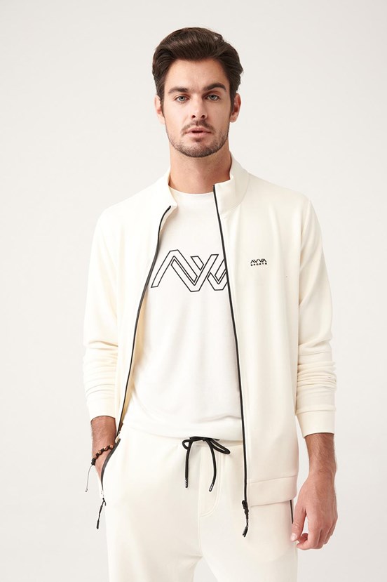 Avva Dik Yaka Önden Fermuarlı Slim Fit Sweatshirt