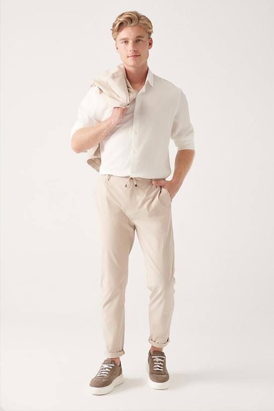 Avva Esnek Beli Lastikli Çizgili Relaxed Fit Pantolon
