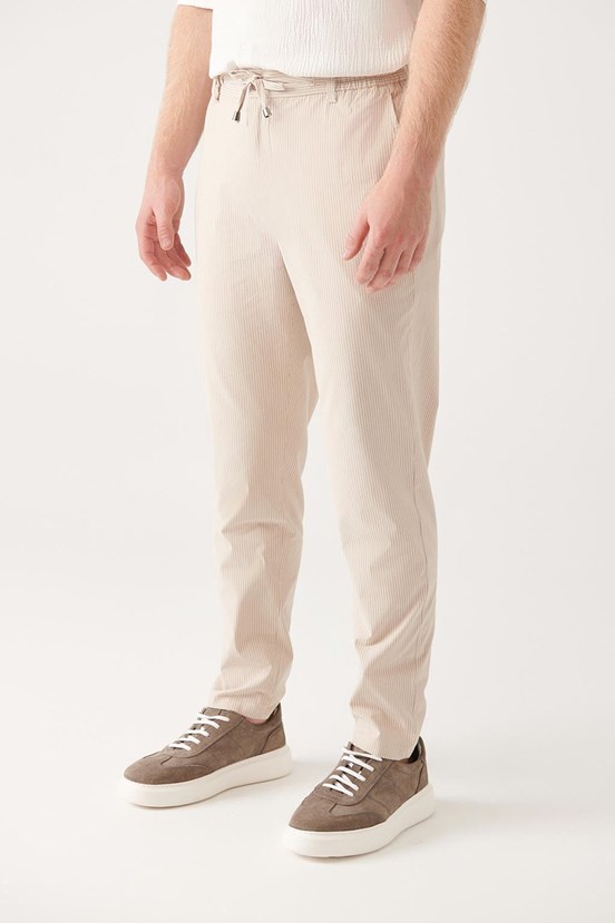 Avva Esnek Beli Lastikli Çizgili Relaxed Fit Pantolon