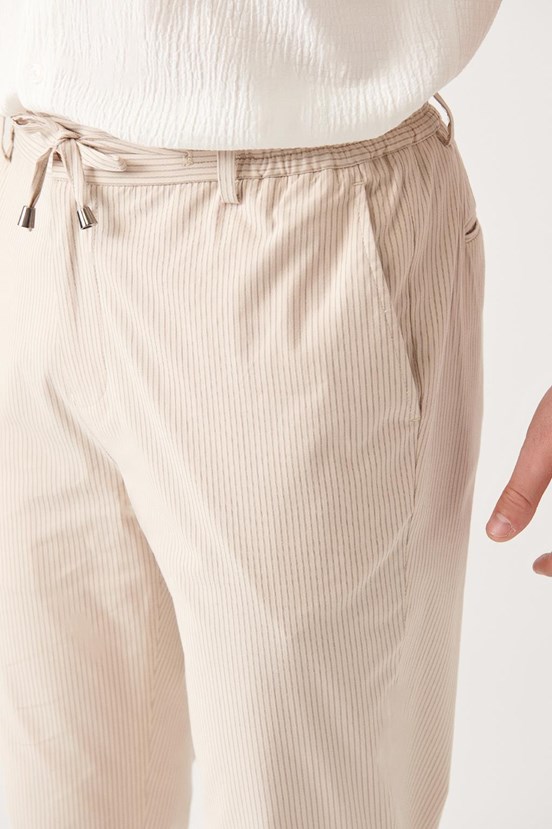 Avva Esnek Beli Lastikli Çizgili Relaxed Fit Pantolon