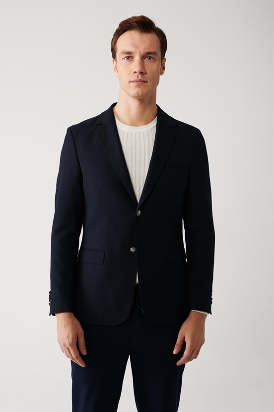 Avva Mono Yaka Kapaklı Cepli Astarlı Çift Yırtmaçlı Slim Fit Dar Kesim Ceket
