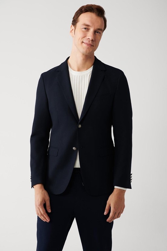 Avva Mono Yaka Kapaklı Cepli Astarlı Çift Yırtmaçlı Slim Fit Dar Kesim Ceket