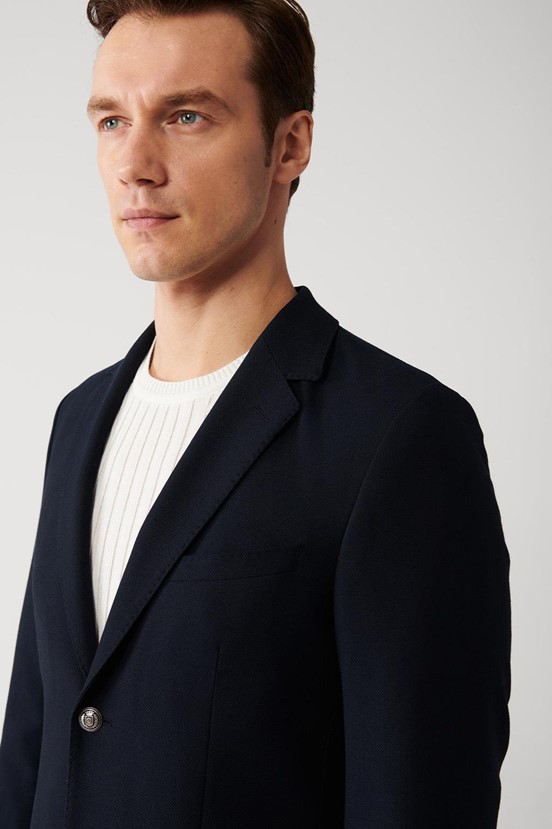 Avva Mono Yaka Kapaklı Cepli Astarlı Çift Yırtmaçlı Slim Fit Dar Kesim Ceket