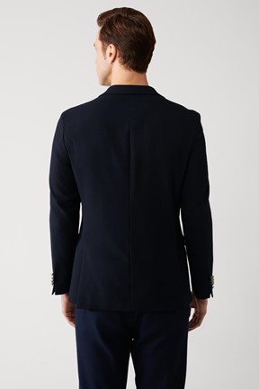 Avva Mono Yaka Kapaklı Cepli Astarlı Çift Yırtmaçlı Slim Fit Dar Kesim Ceket