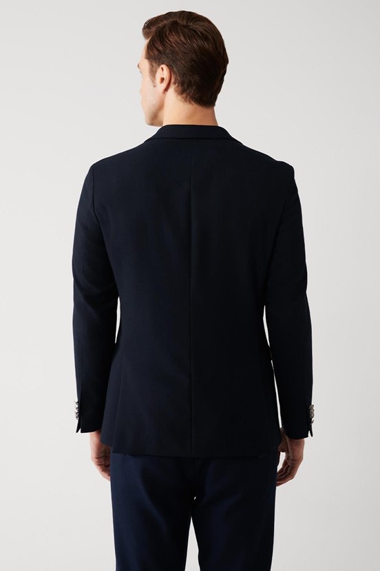 Avva Mono Yaka Kapaklı Cepli Astarlı Çift Yırtmaçlı Slim Fit Dar Kesim Ceket
