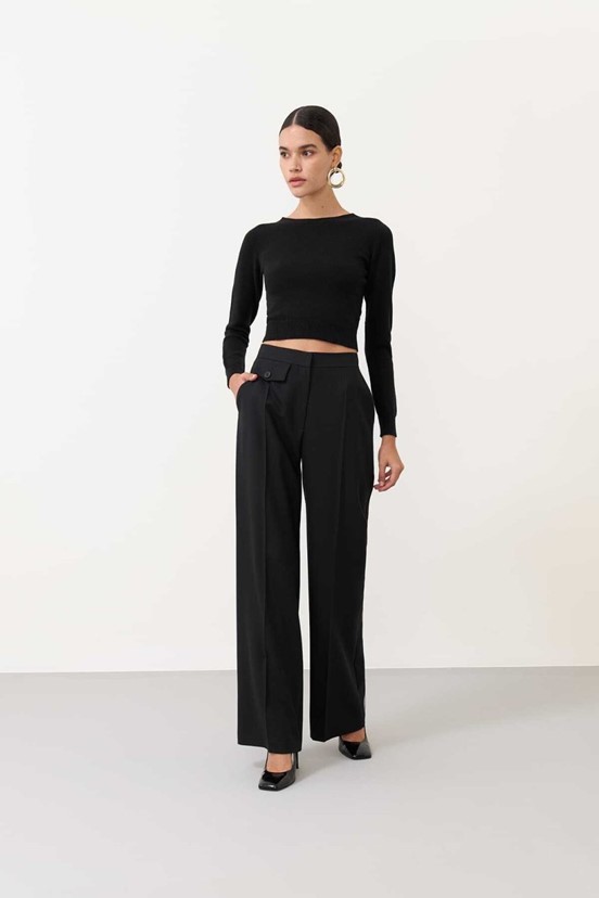 Roman Geniş Paça Yün Pantolon