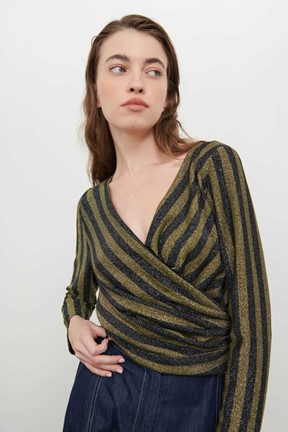 Roman Kruvaze Çizgi Örme Bluz