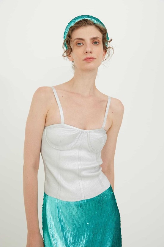 Roman İnce Askılı Varaklı Triko Büstiyer
