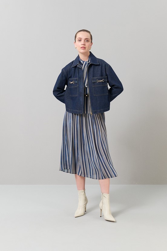 Roman Fermuarlı Denim Ceket