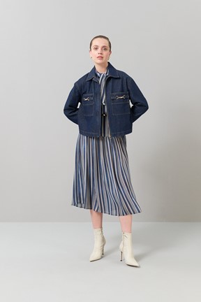 Roman Fermuarlı Denim Ceket