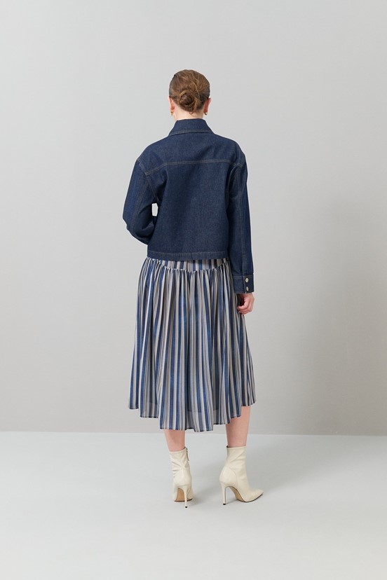 Roman Fermuarlı Denim Ceket