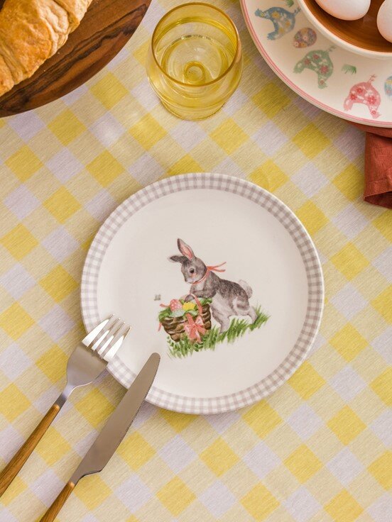 Tavşan Baskılı Seramik Pasta Tabağı 19 Cm KARIŞIK BASKILI