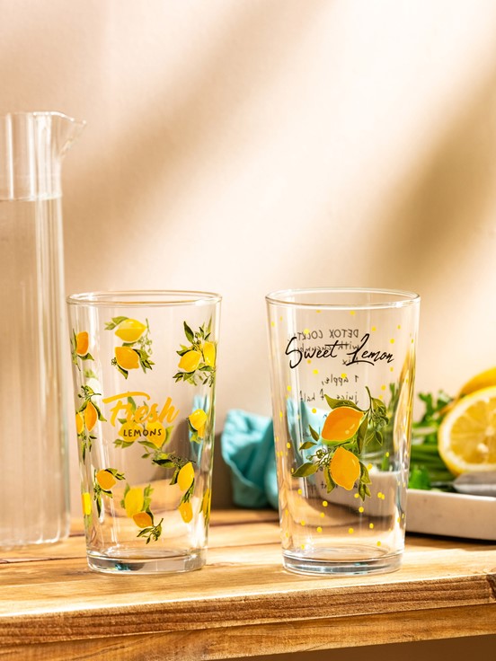 Yazı Baskılı Cam Bardak 2'li 570 Ml KARIŞIK BASKILI