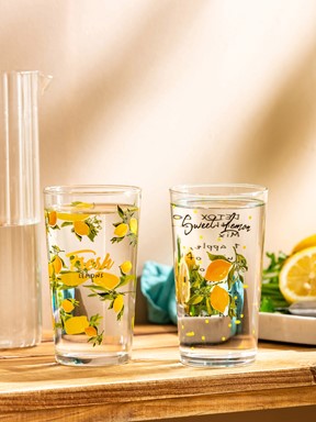 Yazı Baskılı Cam Bardak 2'li 570 Ml KARIŞIK BASKILI