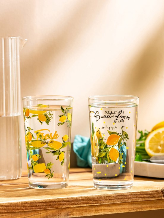 Yazı Baskılı Cam Bardak 2'li 570 Ml KARIŞIK BASKILI