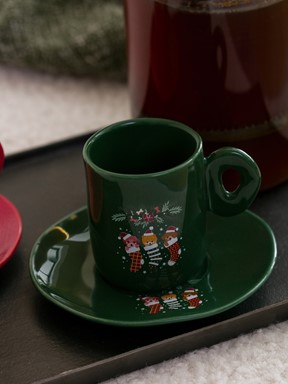 Yılbaşı Temalı 2 Kişilik Porselen Kahve Fincan Takımı 130 Ml KARIŞIK BASKILI