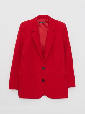 LCW CASUAL Önden Düğme Kapamalı Düz Uzun Kollu Kadın Blazer Ceket KIRMIZI