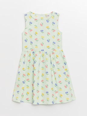 Bisiklet Yaka Desenli Kız Çocuk Elbise ŞEKER PEMBE BASK