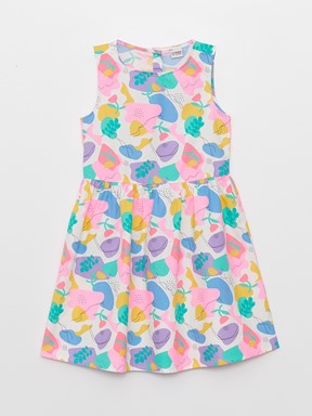 Bisiklet Yaka Desenli Kız Çocuk Elbise ŞEKER PEMBE BASK