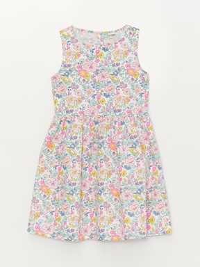 Bisiklet Yaka Desenli Kız Çocuk Elbise ŞEKER PEMBE BASK