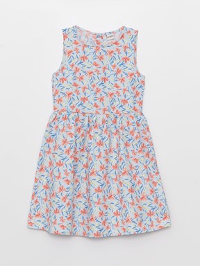 Bisiklet Yaka Desenli Kız Çocuk Elbise ŞEKER PEMBE BASK