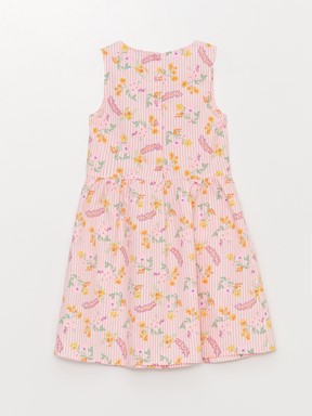 Bisiklet Yaka Desenli Kız Çocuk Elbise ŞEKER PEMBE BASK