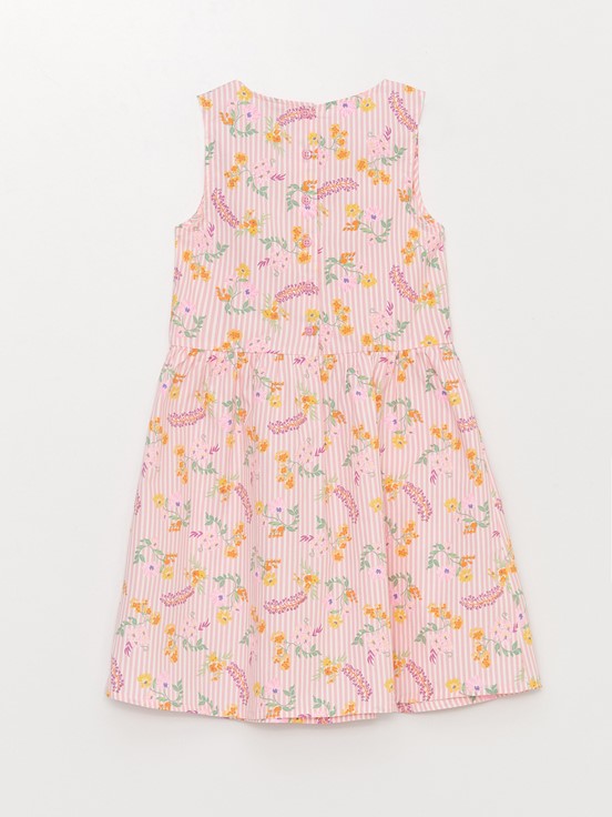 Bisiklet Yaka Desenli Kız Çocuk Elbise ŞEKER PEMBE BASK
