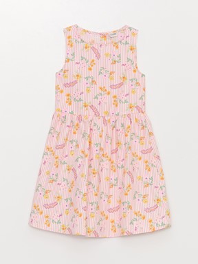Bisiklet Yaka Desenli Kız Çocuk Elbise ŞEKER PEMBE BASK