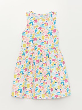 Bisiklet Yaka Desenli Kız Çocuk Elbise ŞEKER PEMBE BASK