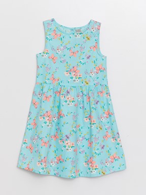 Bisiklet Yaka Desenli Kız Çocuk Elbise ŞEKER PEMBE BASK