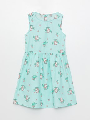 Bisiklet Yaka Desenli Kız Çocuk Elbise ŞEKER PEMBE BASK