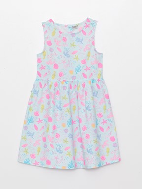 Bisiklet Yaka Desenli Kız Çocuk Elbise ŞEKER PEMBE BASK