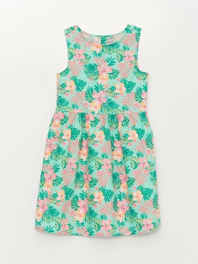 Bisiklet Yaka Desenli Kız Çocuk Elbise ŞEKER PEMBE BASK