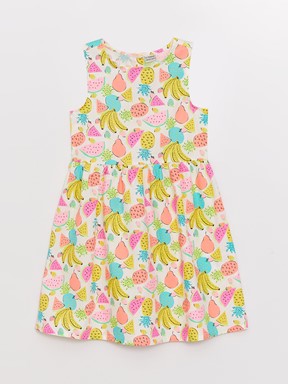 Bisiklet Yaka Desenli Kız Çocuk Elbise ŞEKER PEMBE BASK