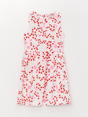 Bisiklet Yaka Desenli Kız Çocuk Elbise ŞEKER PEMBE BASK