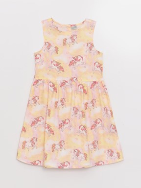 Bisiklet Yaka Desenli Kız Çocuk Elbise ŞEKER PEMBE BASK