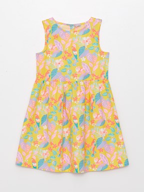 Bisiklet Yaka Desenli Kız Çocuk Elbise ŞEKER PEMBE BASK