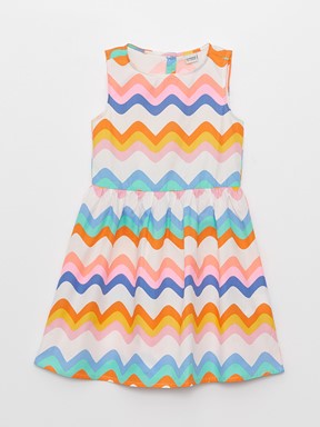 Bisiklet Yaka Desenli Kız Çocuk Elbise ŞEKER PEMBE BASK