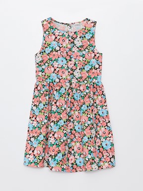 Bisiklet Yaka Desenli Kız Çocuk Elbise ŞEKER PEMBE BASK