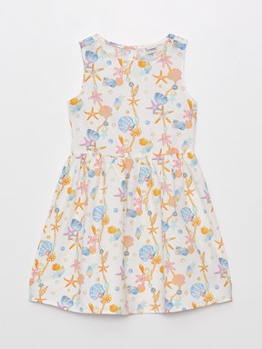 Bisiklet Yaka Desenli Kız Çocuk Elbise ŞEKER PEMBE BASK